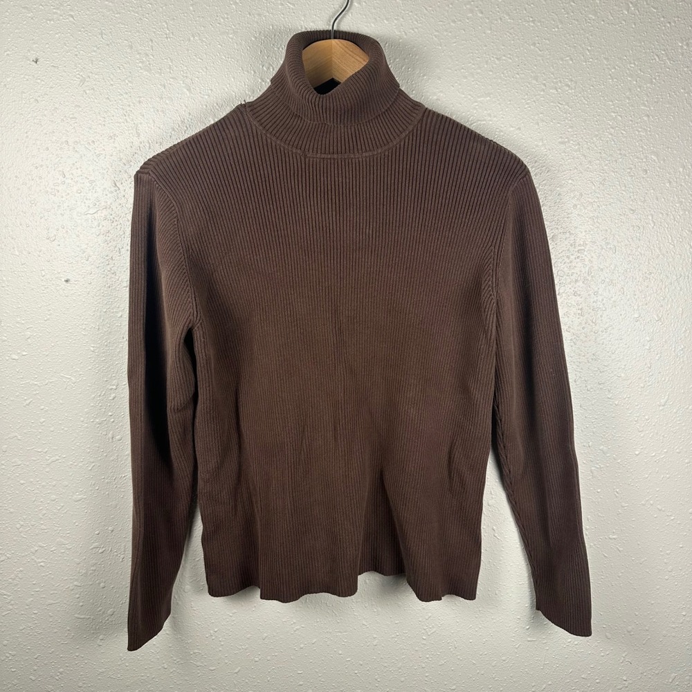 Cutter & Buck Womens L Turtleneck Sweater Ribbed Brown Minimalist Basic Layer